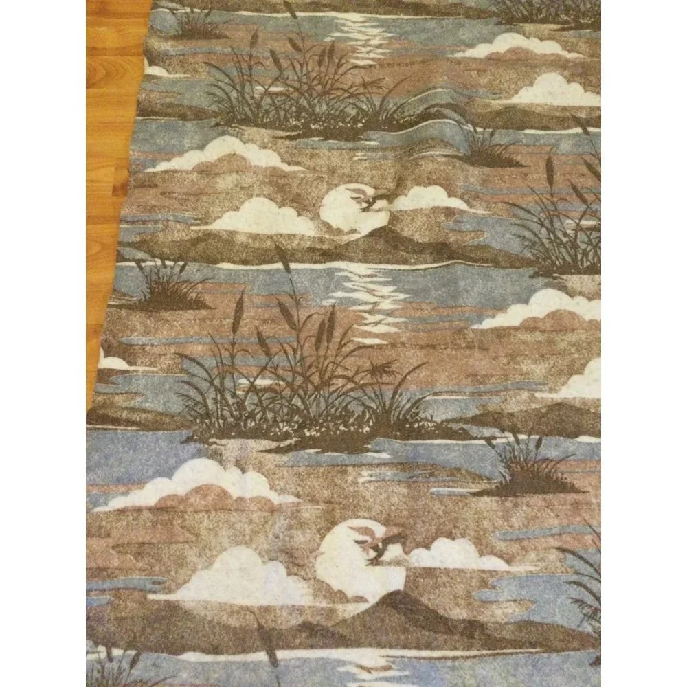 Vintage Throw Blanket Satin Edge Trim Nature Lake Pond Mountains Water Made USA
